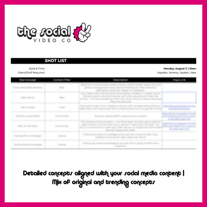 Full Custom Video Shotlist For Your Business